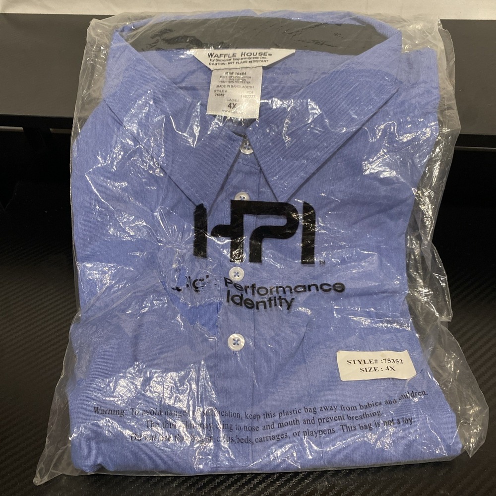 Waffle House Uniform Shirt Womens‎ 4X Blue Short Sleeve Collared Work Shirt